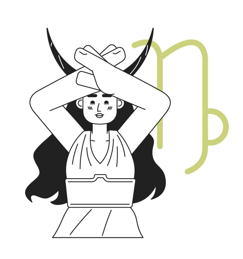 Capricorn zodiac sign monochrome concept vector spot illustration. Girl ...