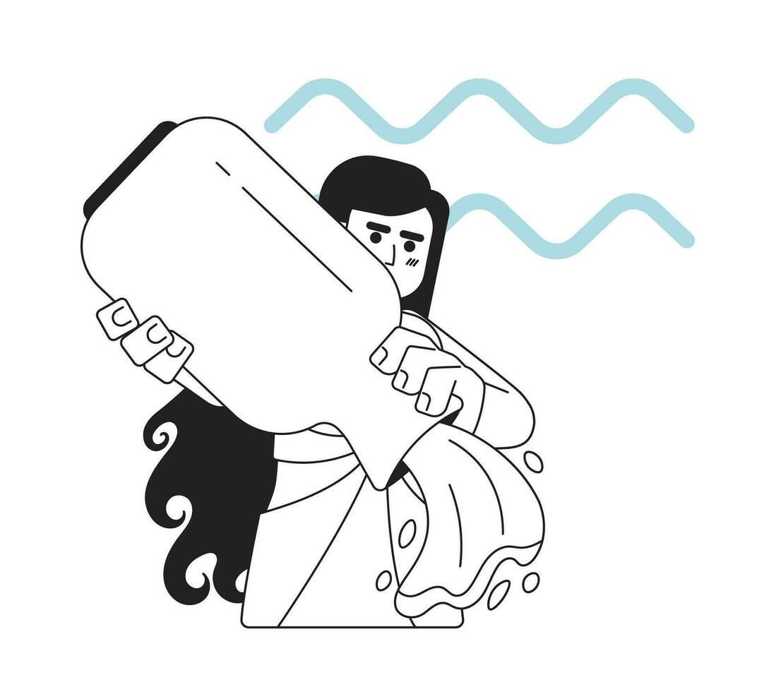 Aquarius zodiac sign monochrome concept vector spot illustration. Girl holding amphora and pours water 2D flat bw cartoon character for web UI design. Astrology isolated editable hand drawn hero image