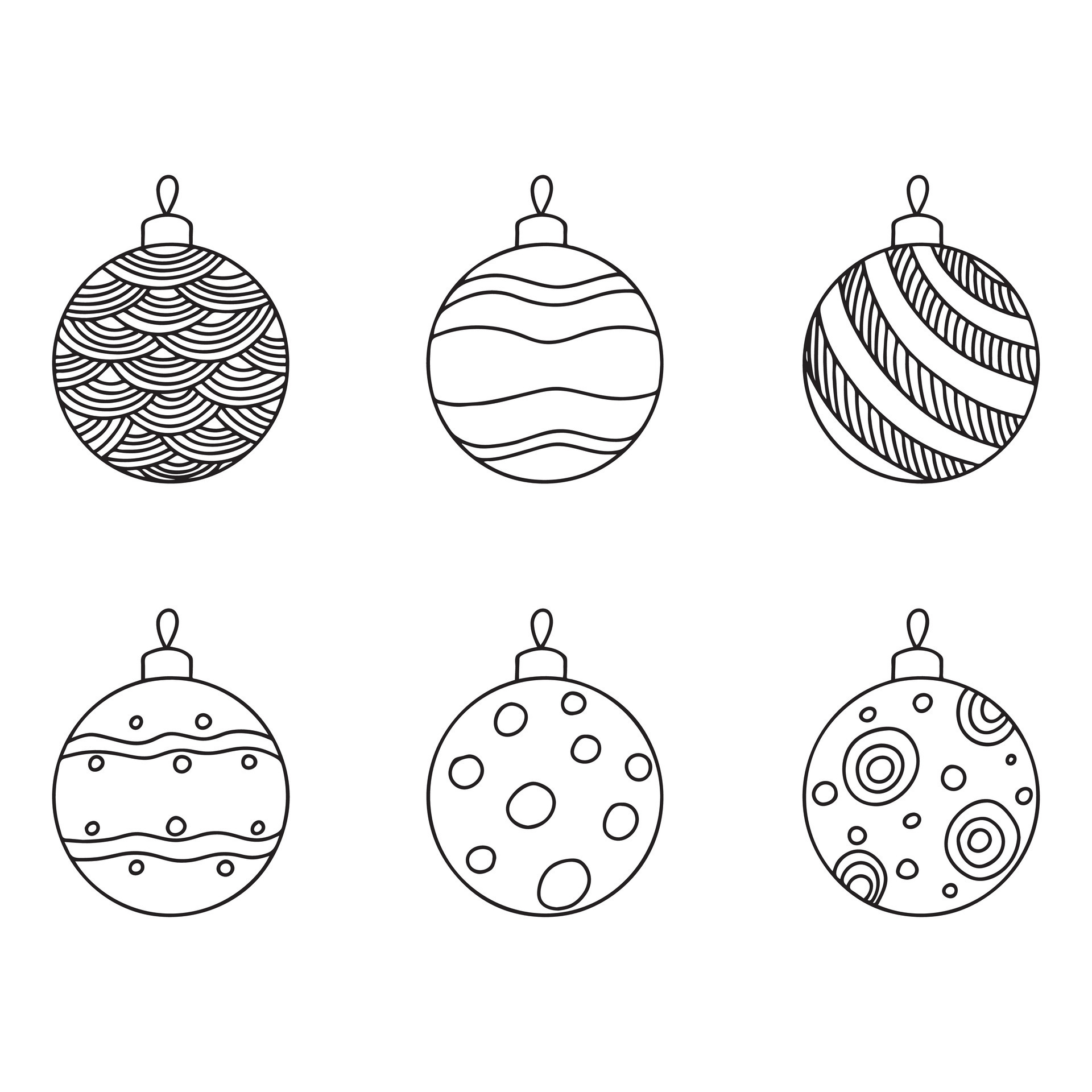 Doodle illustration of Christmas ornaments. New Year festive decoration