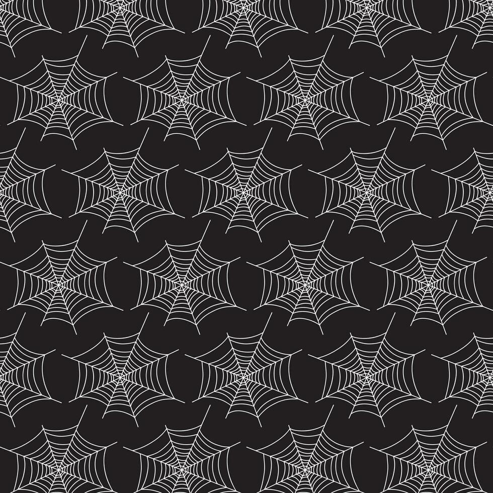 Spider web seamless vector pattern on black background. Halloween texture