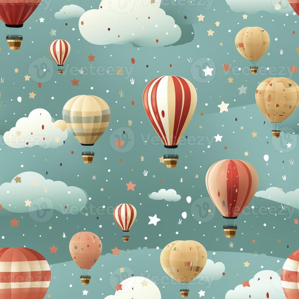 Cute hot air balloons seamless pattern, created with generative AI photo