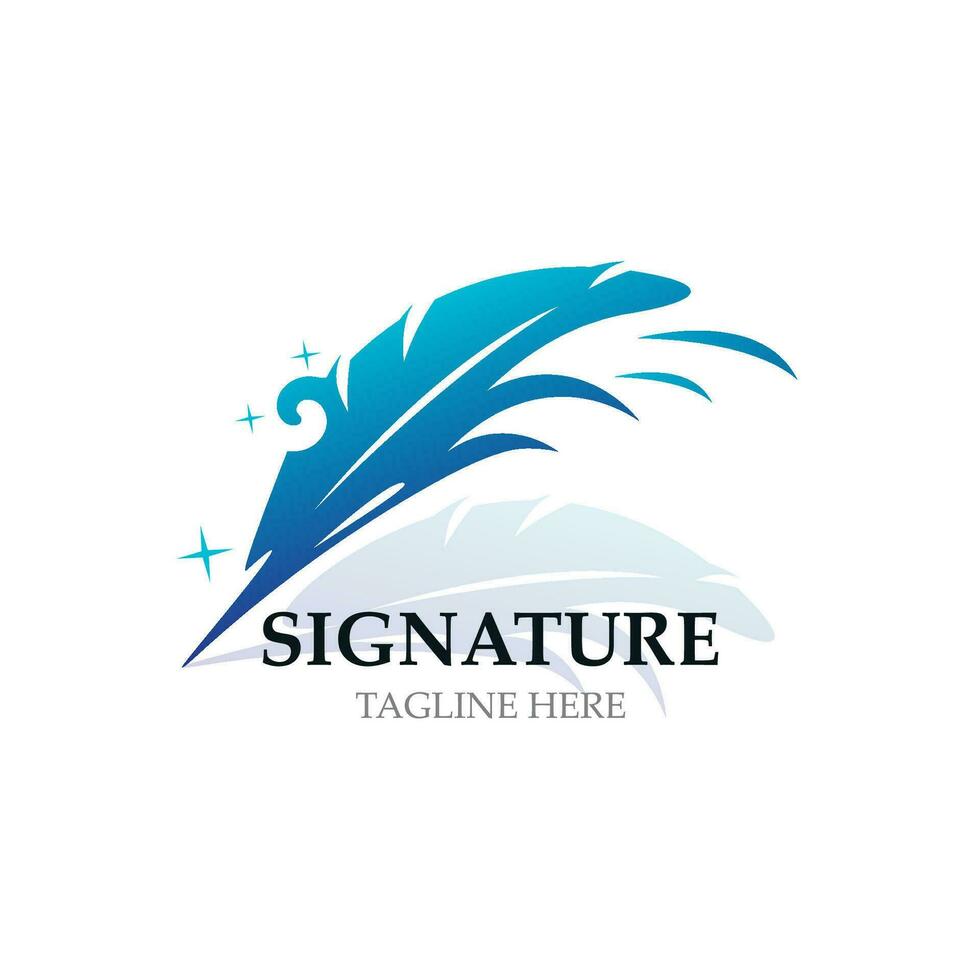 Feather and signature logo design minimalist business symbol sign template illustration vector