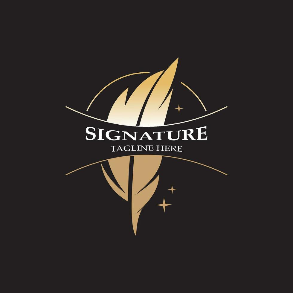 Feather and signature logo design minimalist business symbol sign template illustration vector