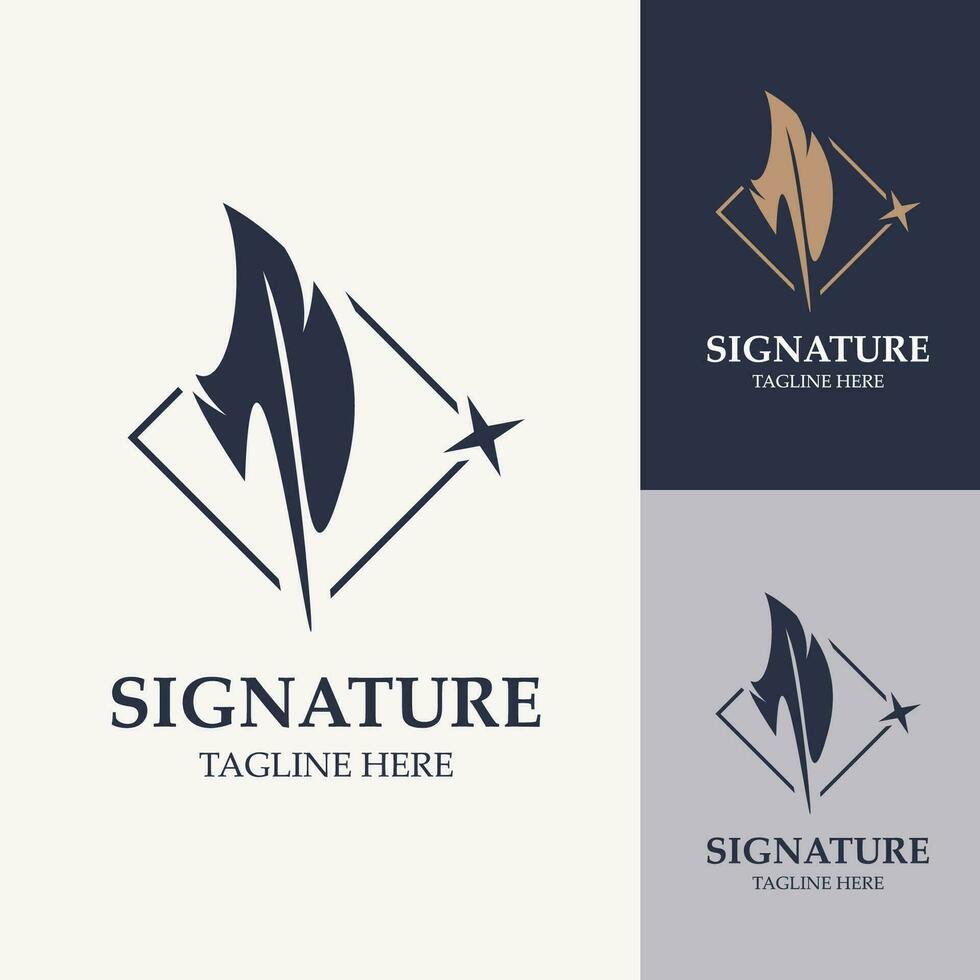 pluma y firma logo diseño minimalista negocio símbolo firmar modelo ilustración vector