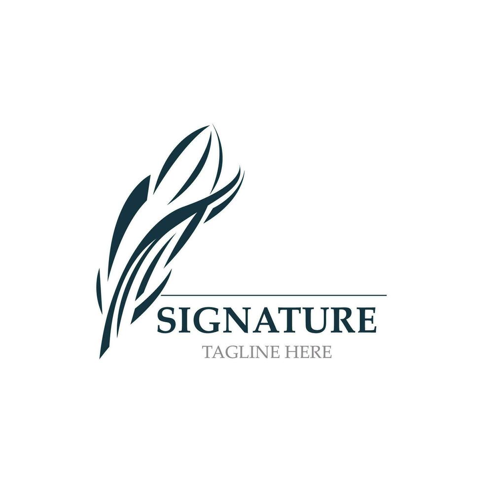 Feather and signature logo design minimalist business symbol sign template illustration vector