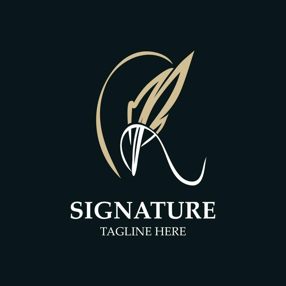 Feather and signature logo design minimalist business symbol sign template illustration vector