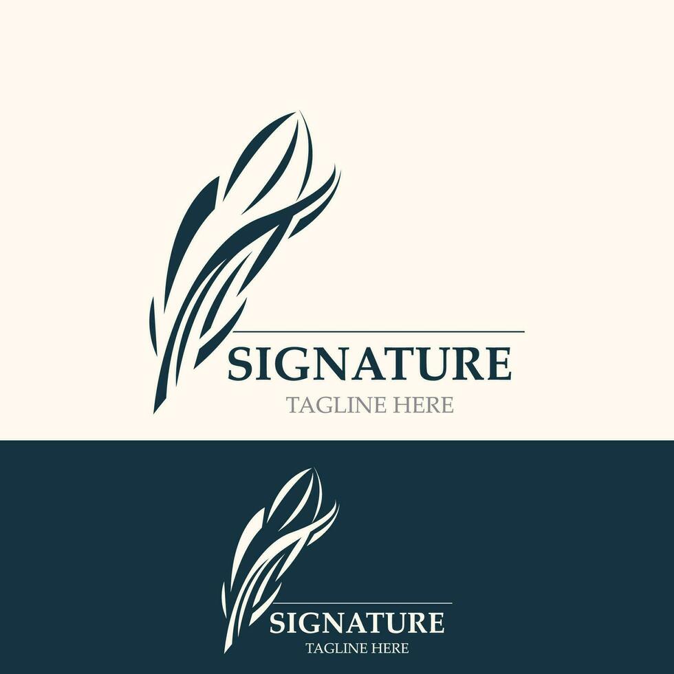 Feather and signature logo design minimalist business symbol sign template illustration vector