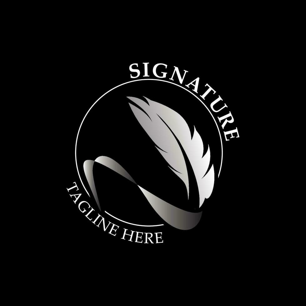 Feather and signature logo design minimalist business symbol sign template illustration vector