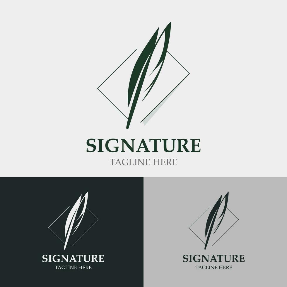 pluma y firma logo diseño minimalista negocio símbolo firmar modelo ilustración vector