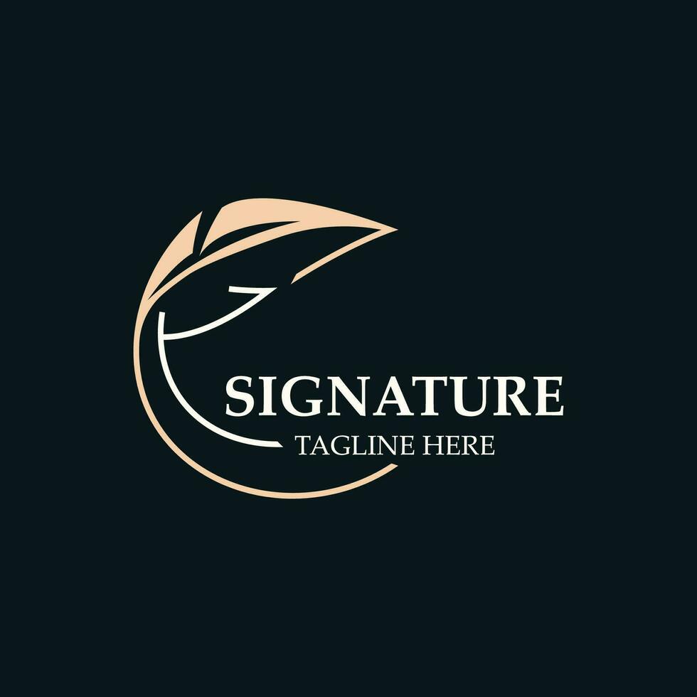 Feather and signature logo design minimalist business symbol sign template illustration vector