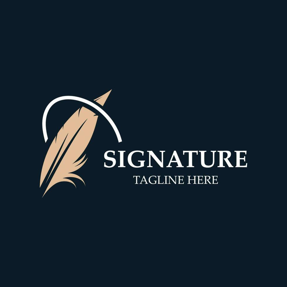 Feather and signature logo design minimalist business symbol sign template illustration vector