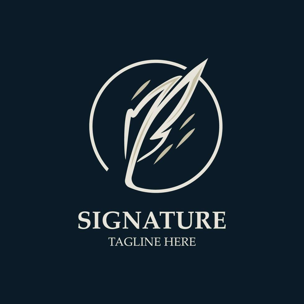 pluma y firma logo diseño minimalista negocio símbolo firmar modelo ilustración vector