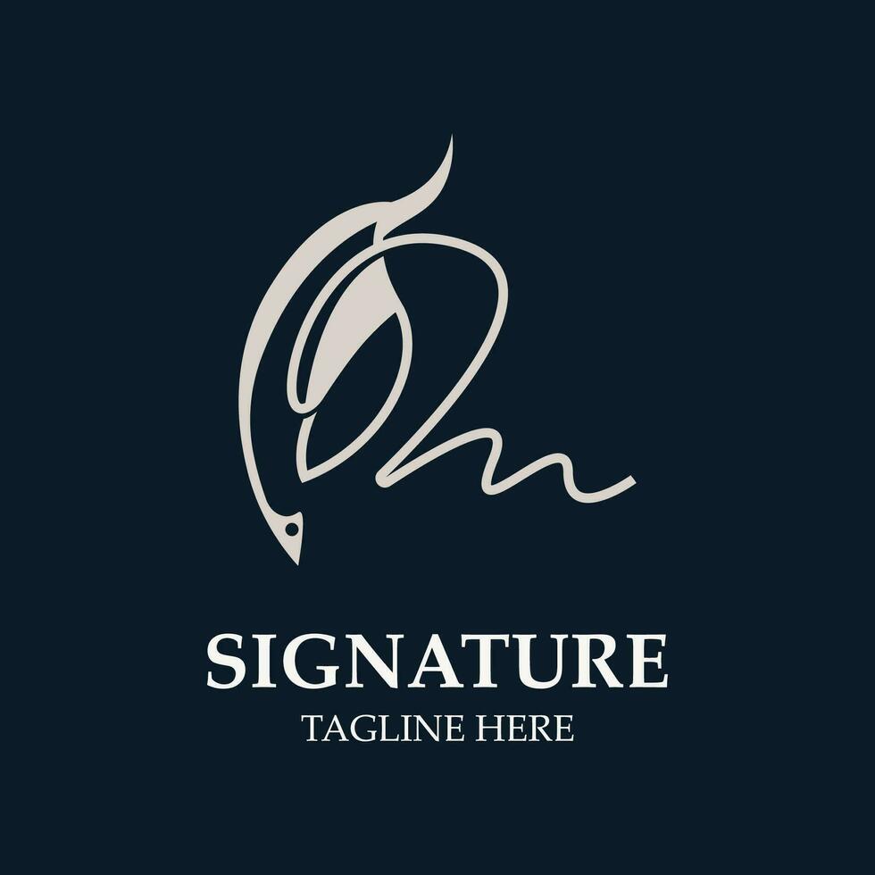 pluma y firma logo diseño minimalista negocio símbolo firmar modelo ilustración vector