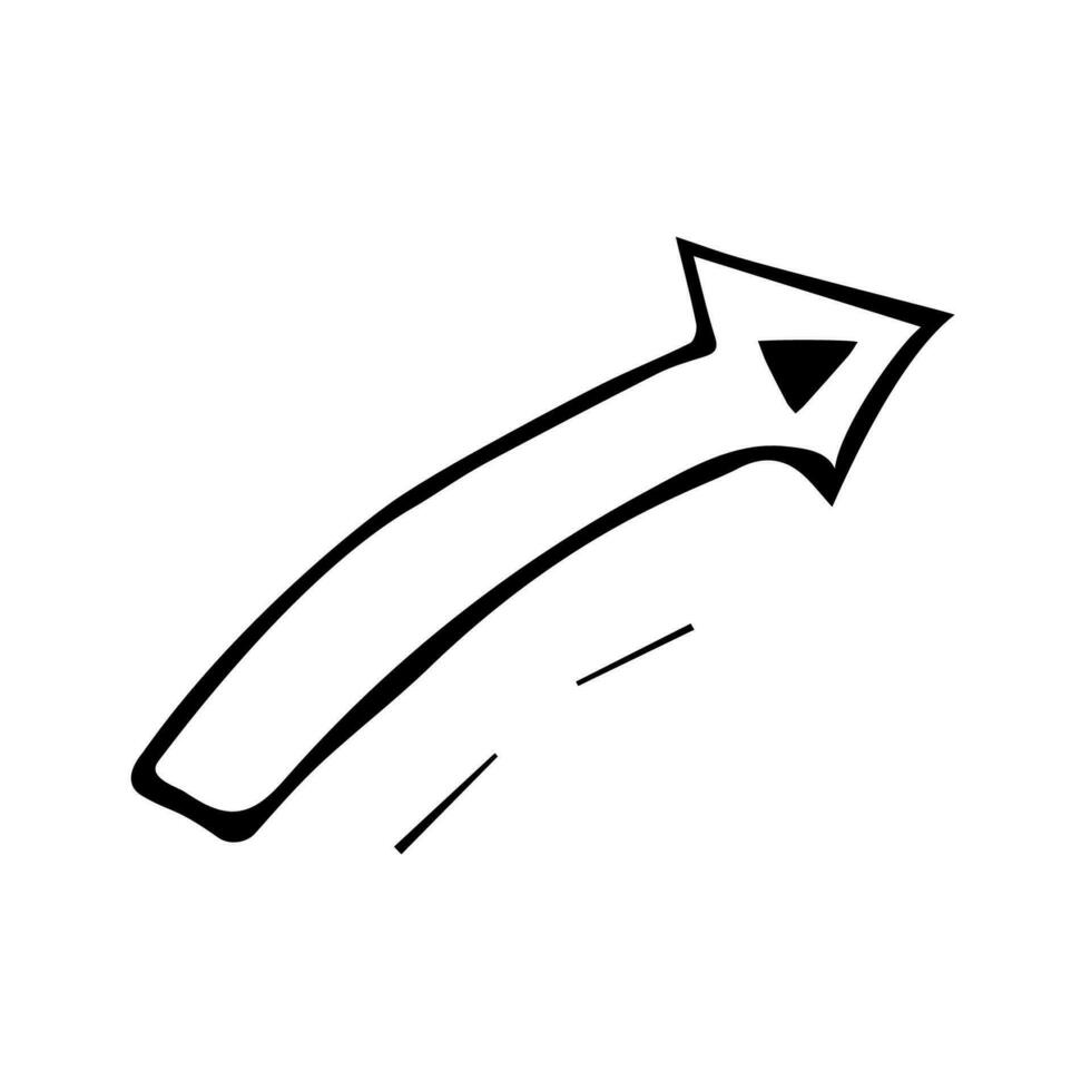 Vector black arrow doodle isolated icon on white background. Hand drawn pointer design element.