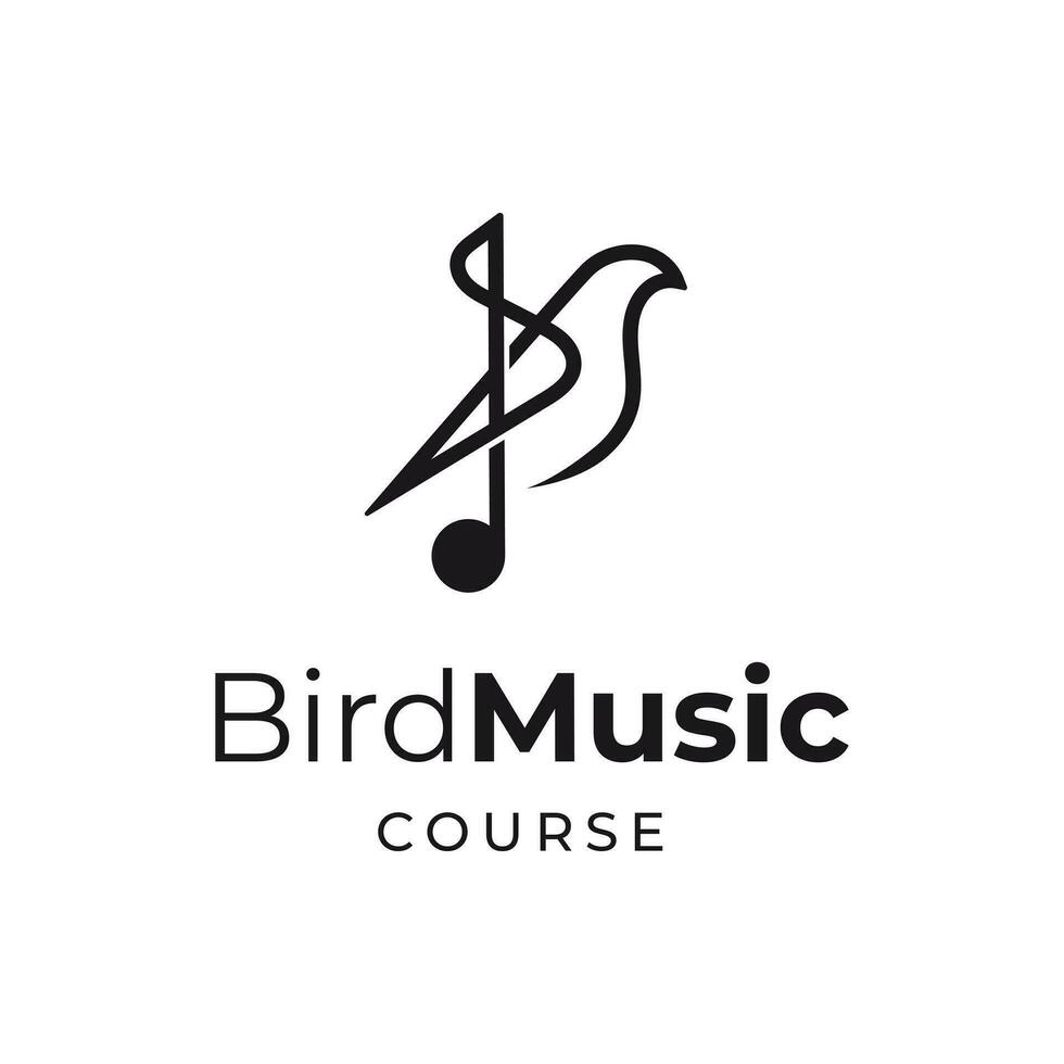 Mono line logo combination of bird and musical note. vector