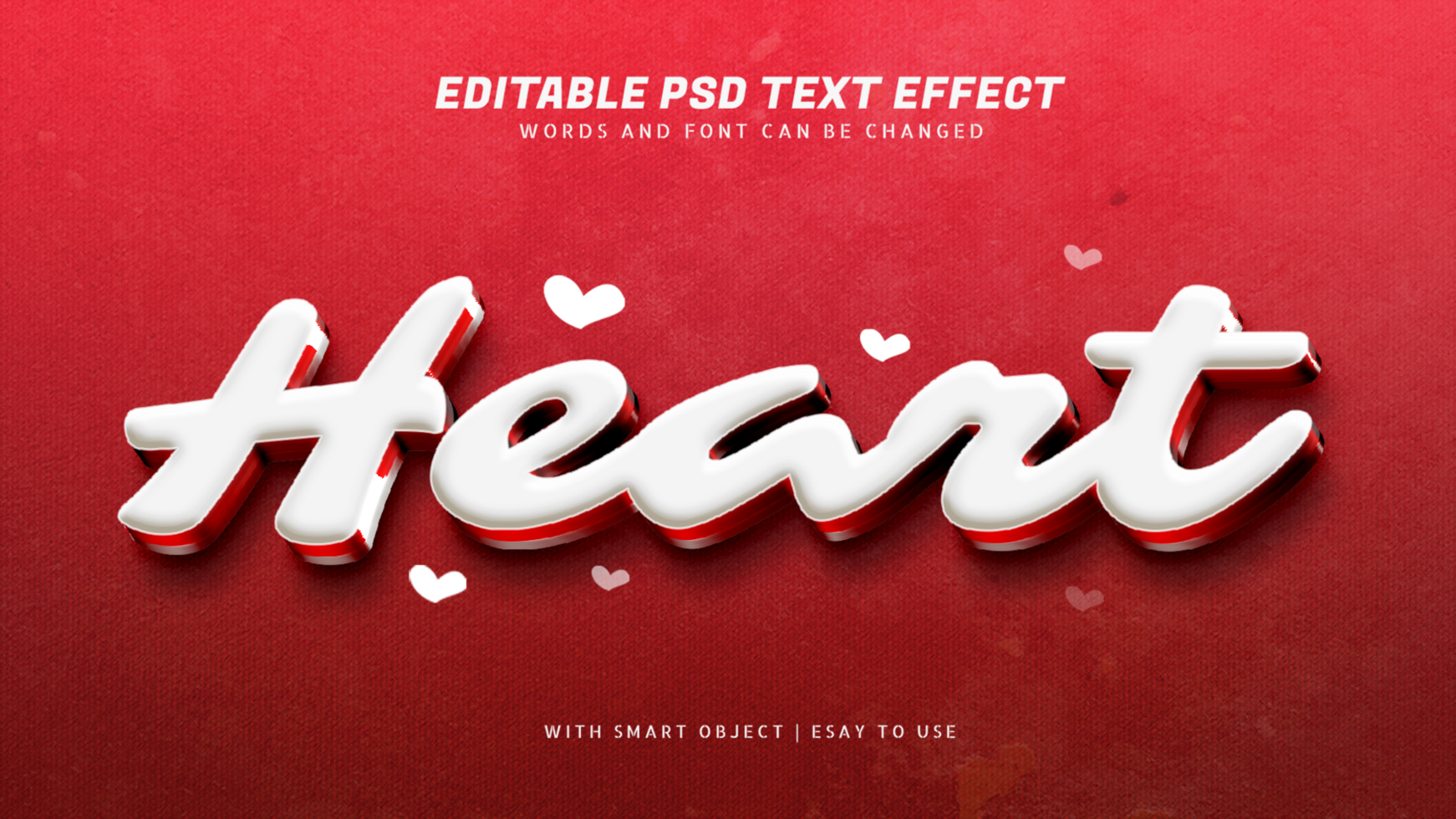 Red heart 3d style text effect editable psd