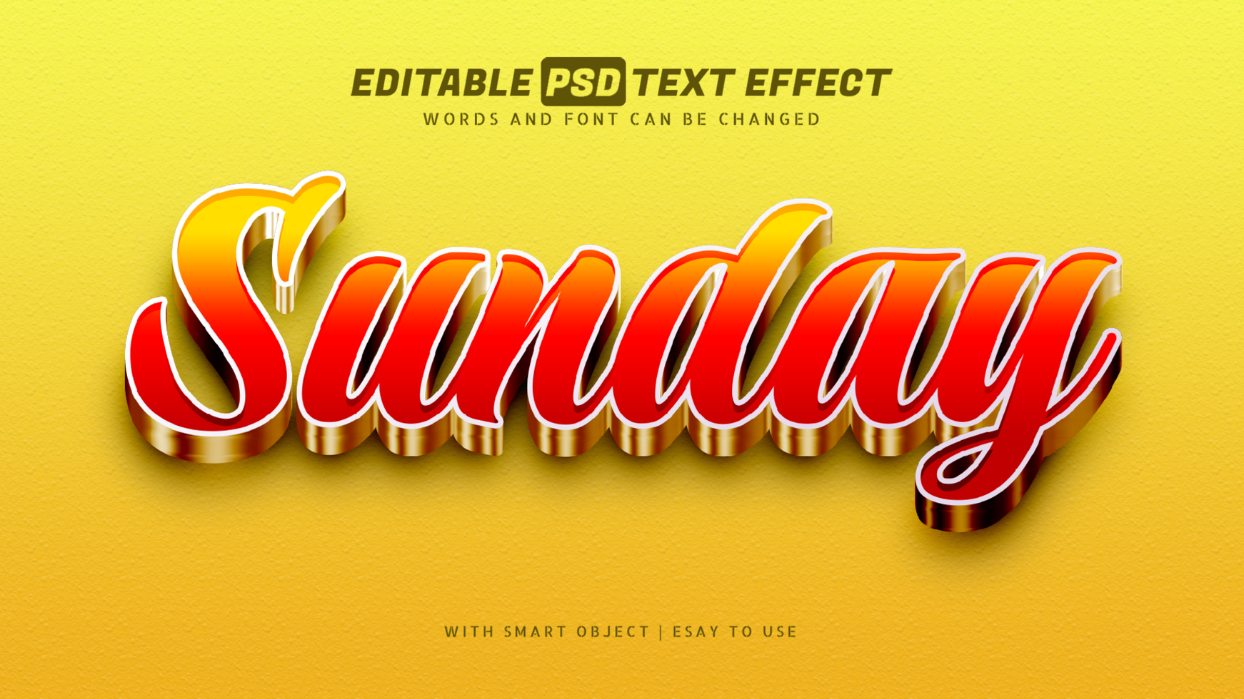 Sunday red gold 3d style text effect psd