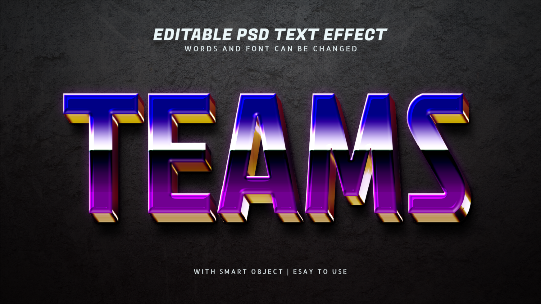 Teams 3d retro text effect editable psd