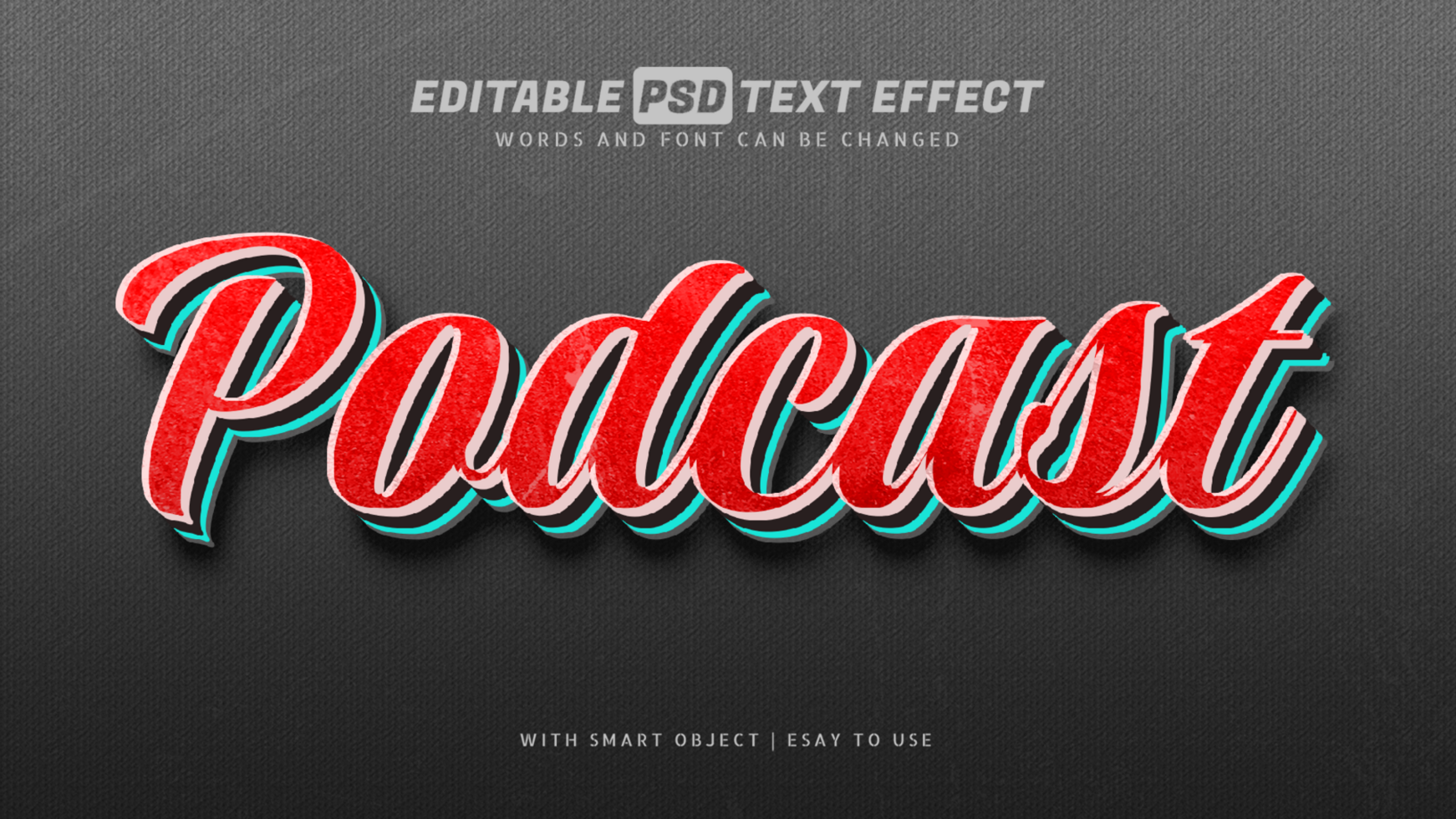 Podcast red 3d text effect editable psd