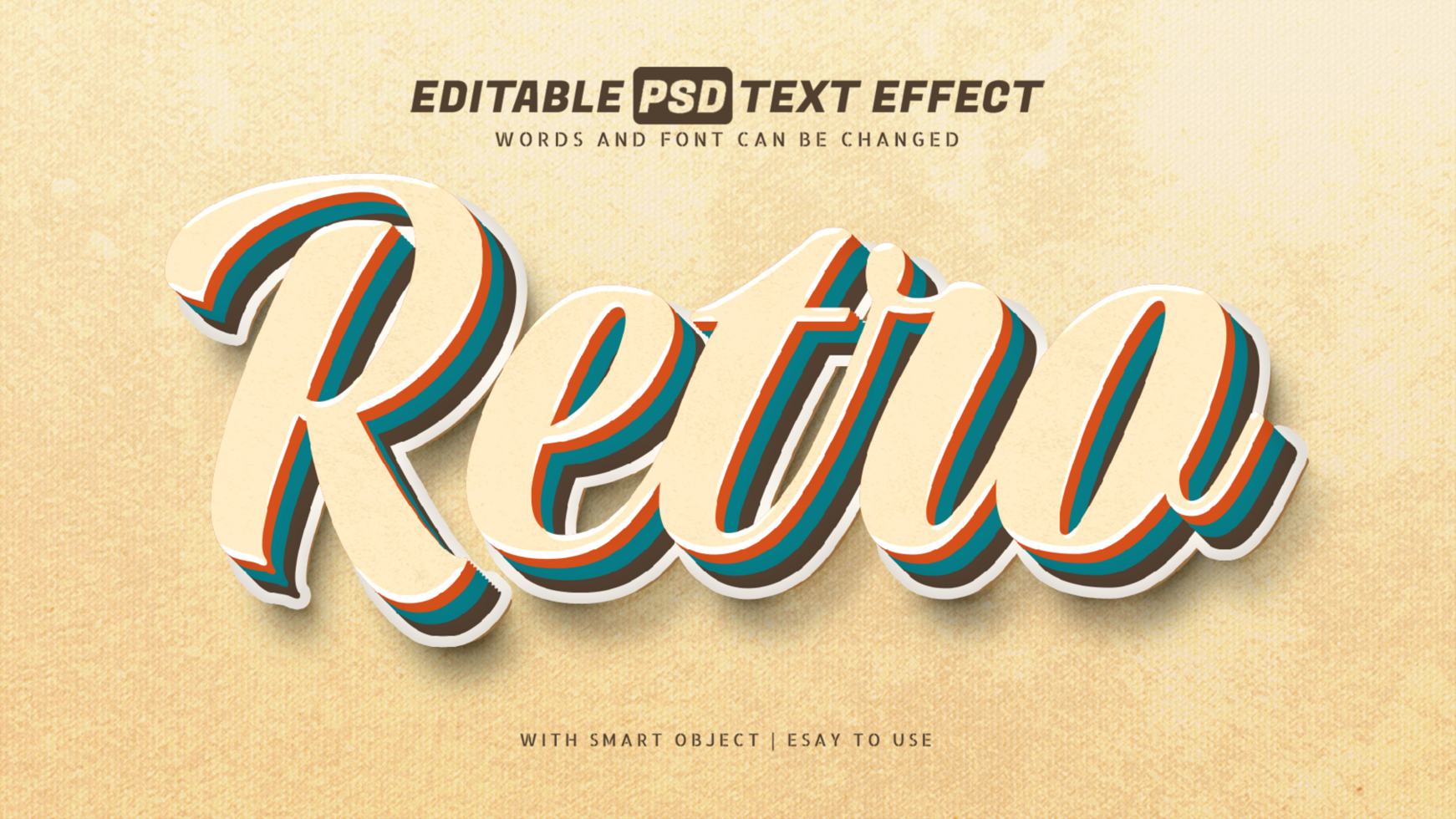 Retro vintage 3d text effect editable psd