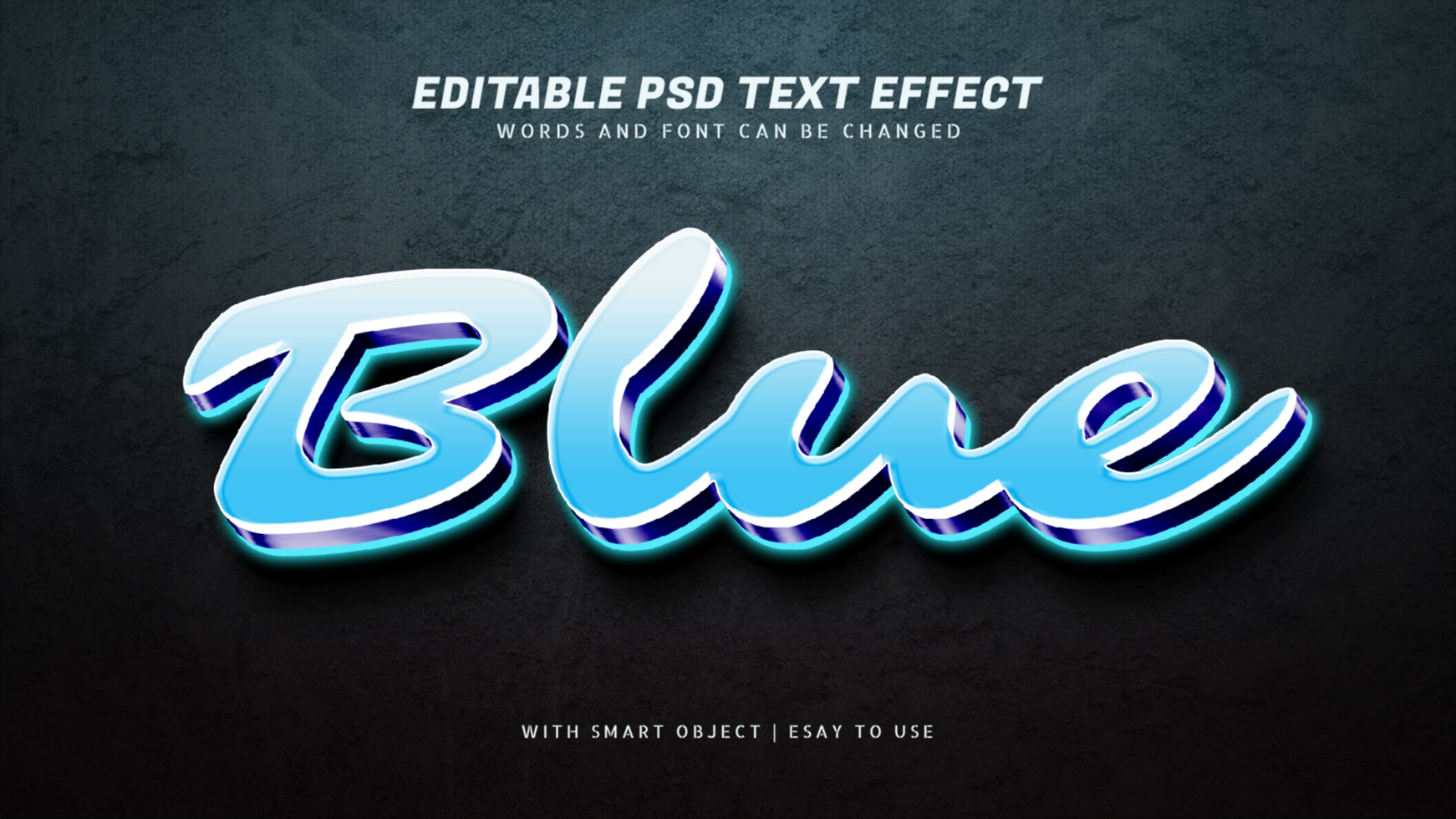 Blue 3d glowing text effect editable psd