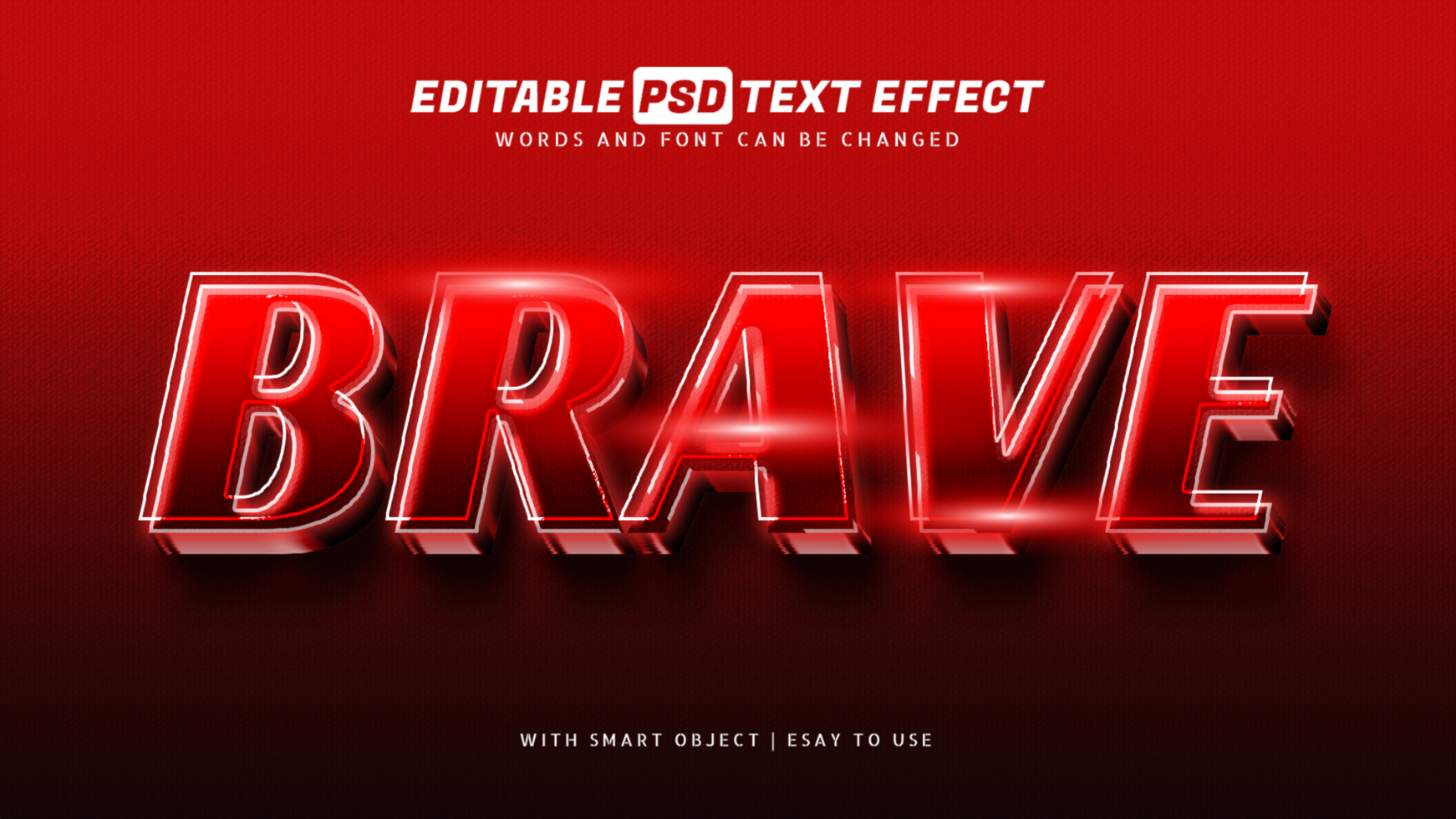 Brave red glow neon text effect psd