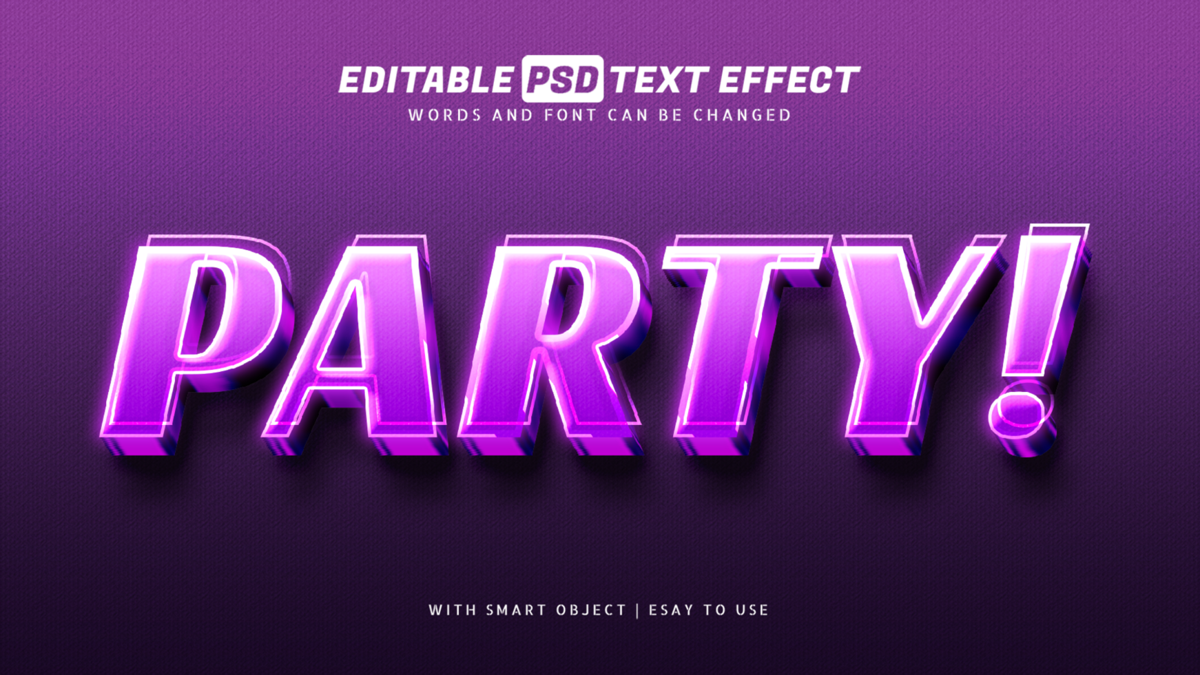 Party glow neon purple text effect psd