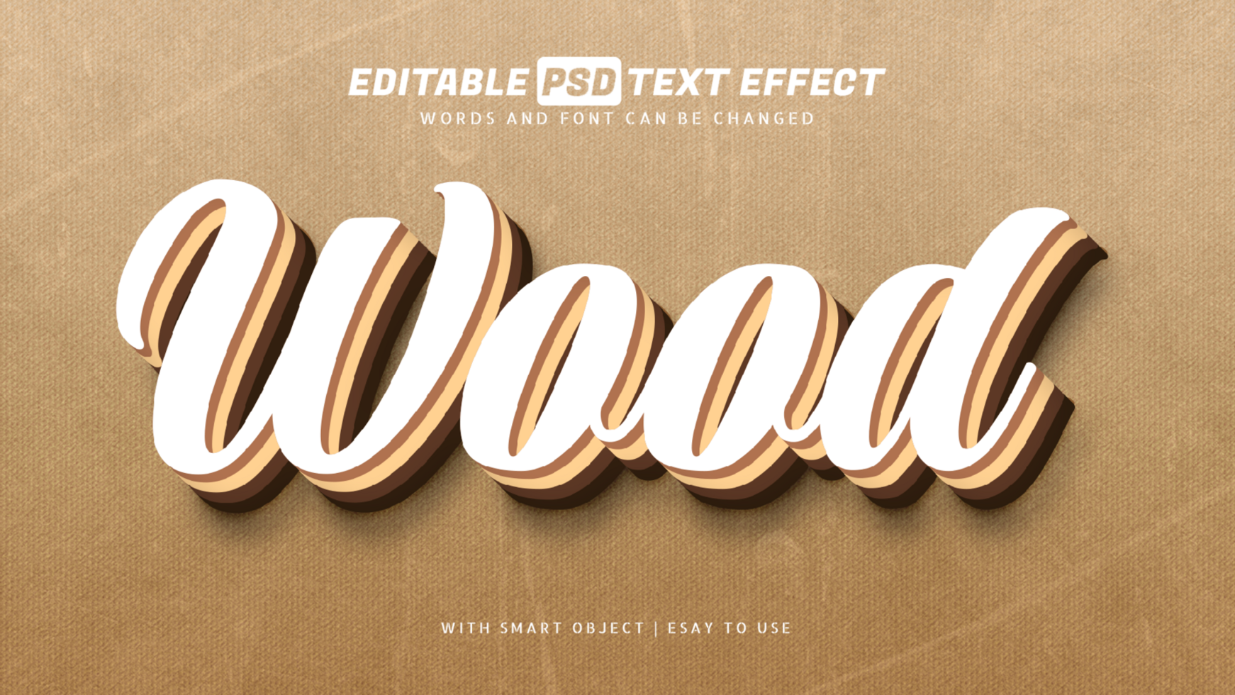 Wood 3d style text effect psd