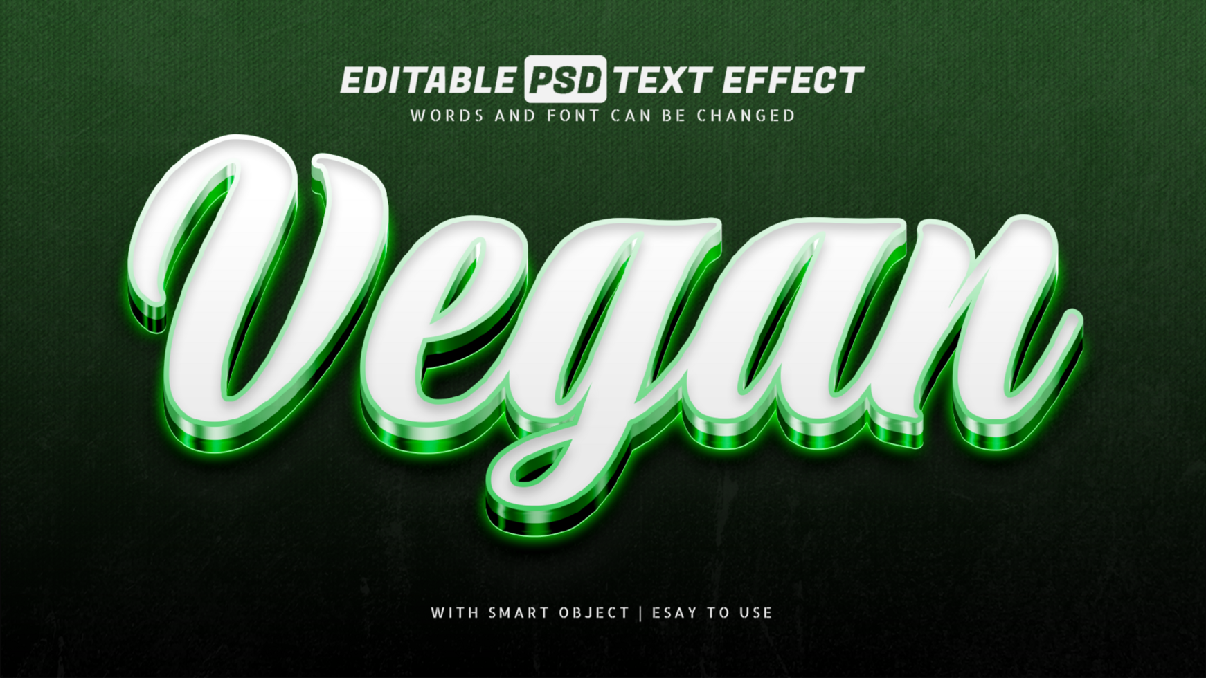 Vegan green white 3d style text effect psd