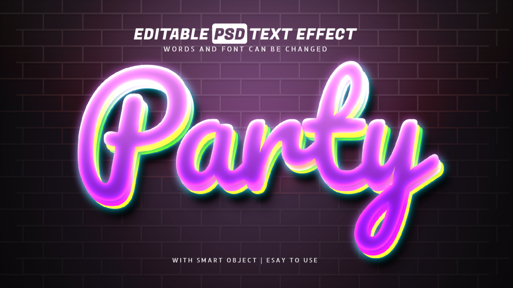 Party glow 3d style text effect psd