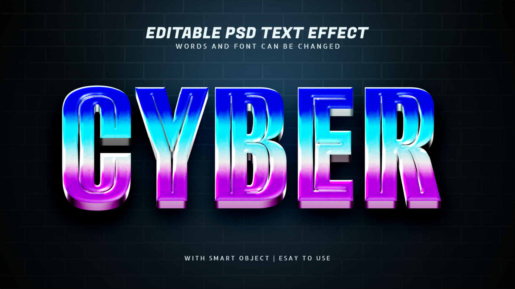 cyber 3d retro texto efeito editável psd