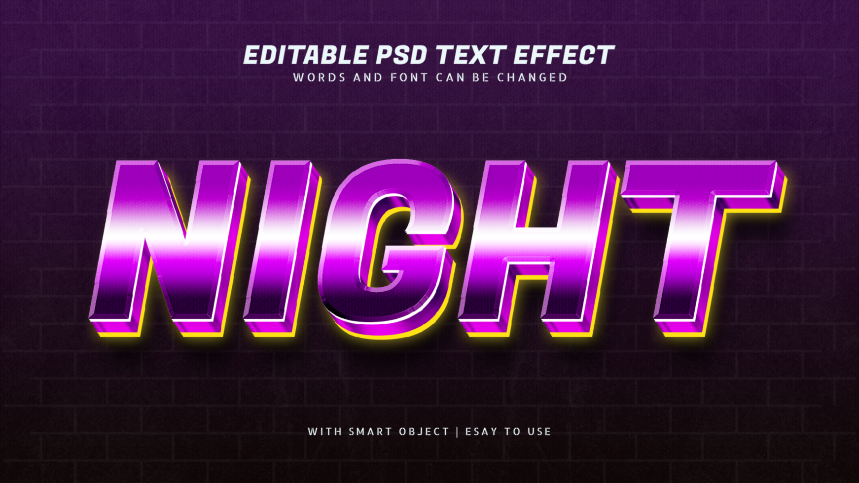 Night 3d retro text effect editable psd
