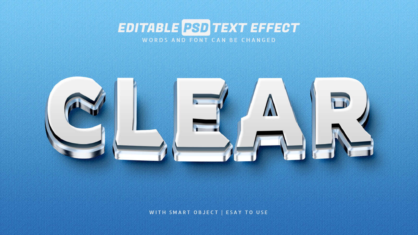 Clear 3d silver text effect psd