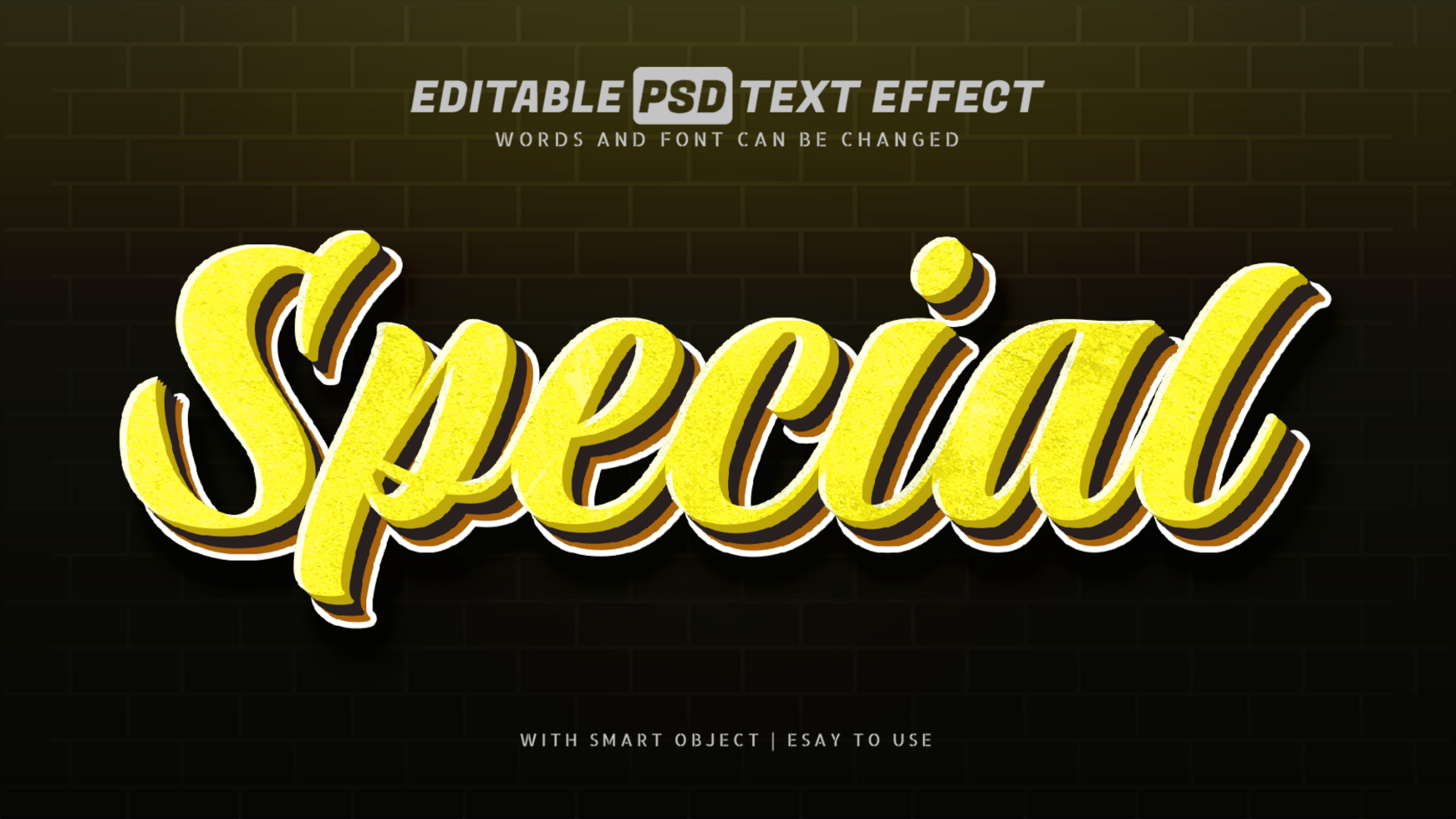 Special yellow 3d text effect editable psd