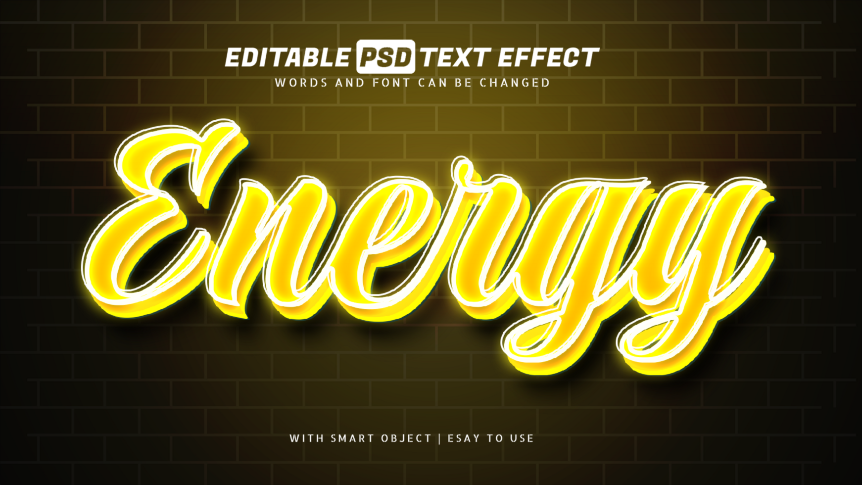 Yellow light energy text effect psd