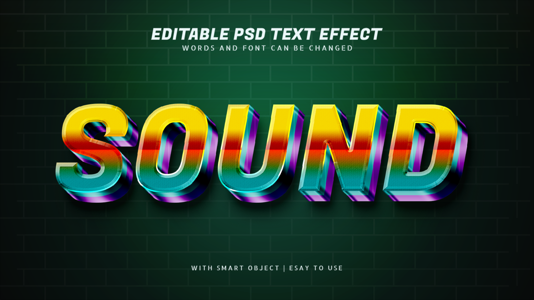 Sound retro 3d text effect editable psd