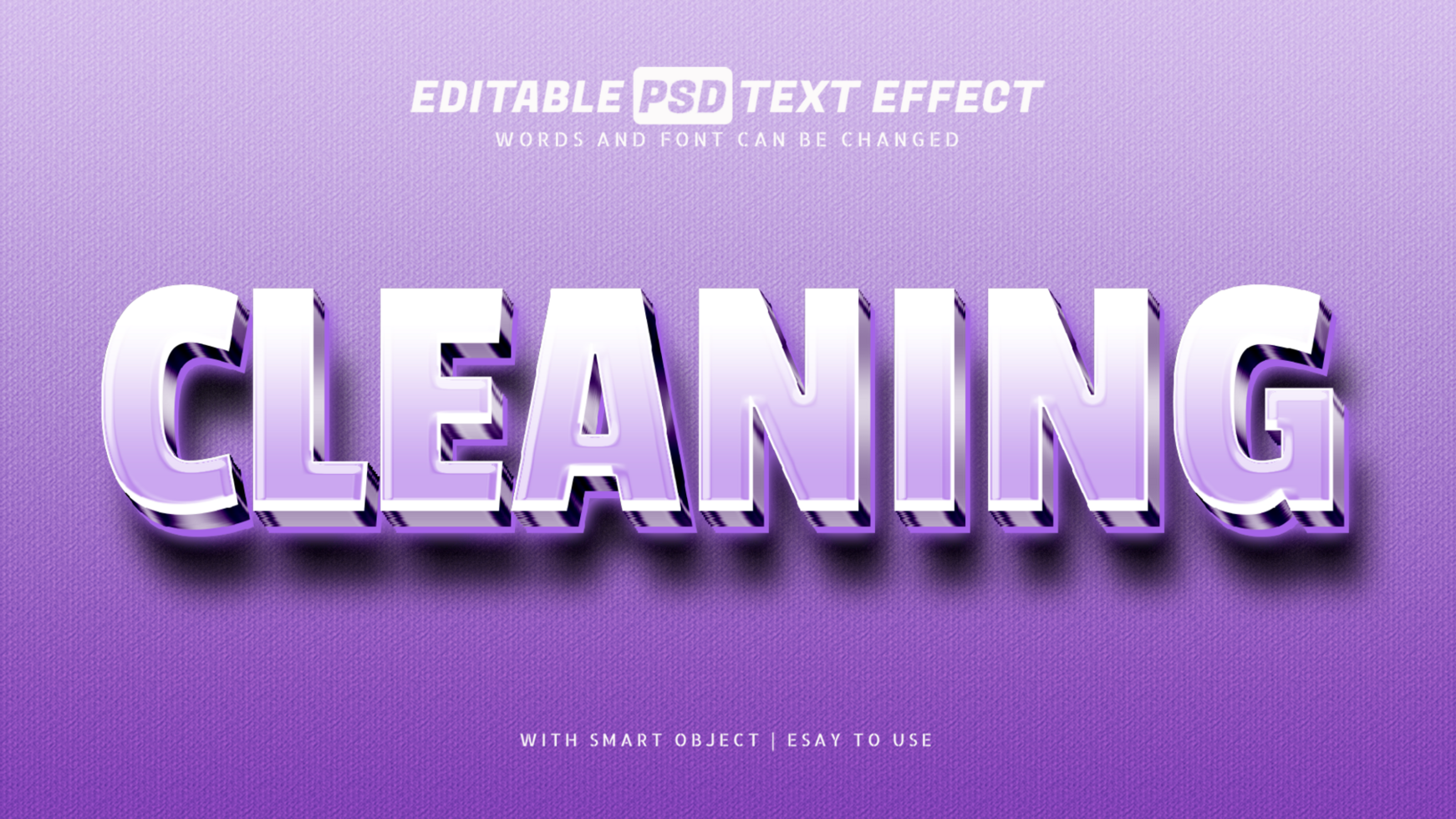 Cleaning 3d purple text effect editable psd