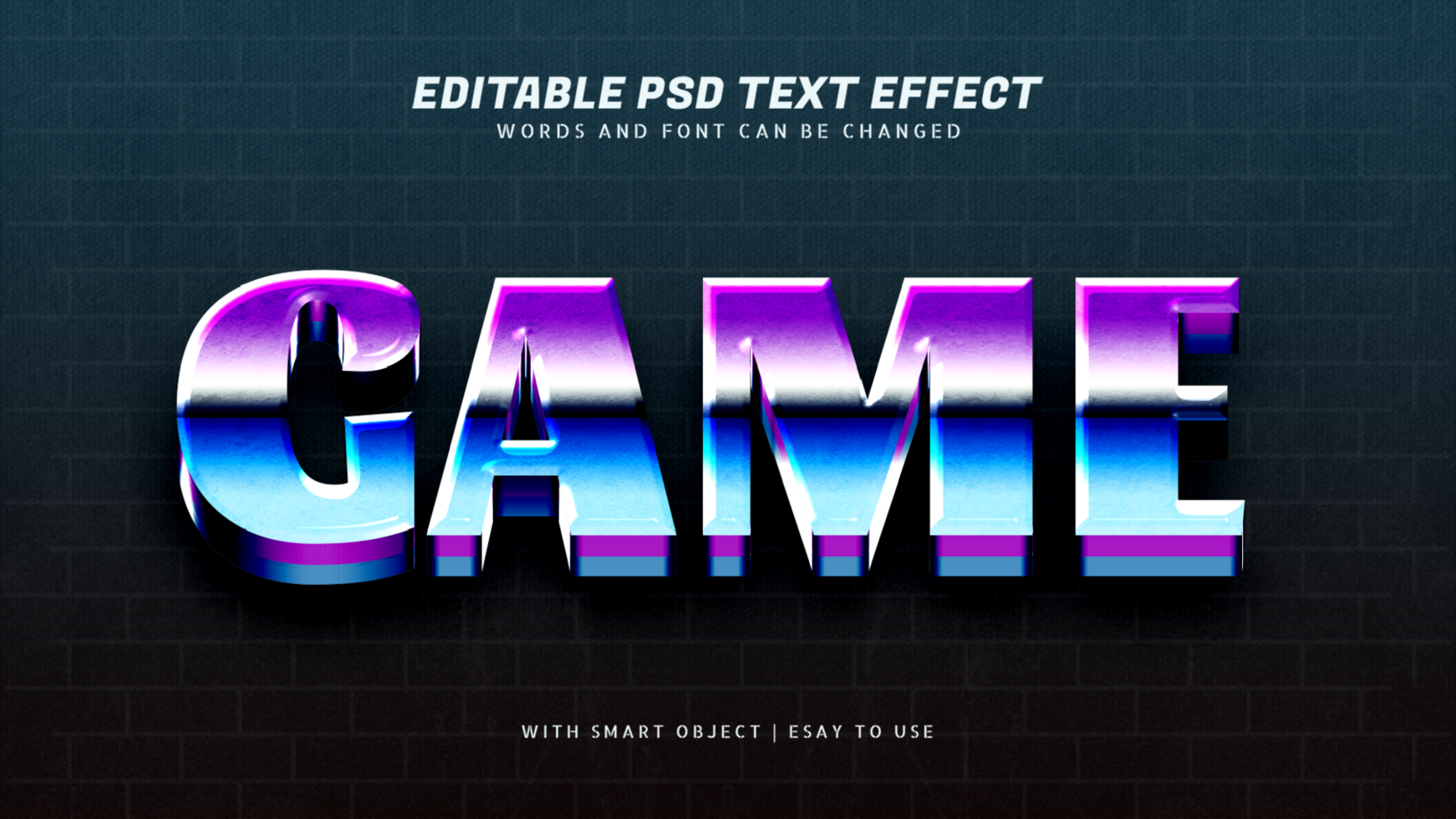 Spiel 3d retro Text bewirken editierbar psd