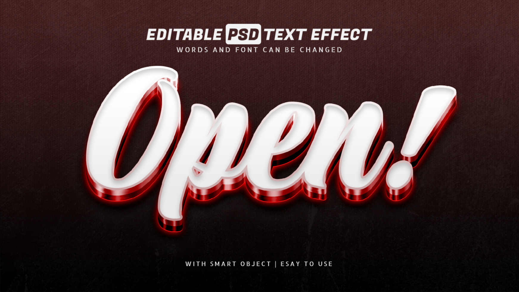 Open red white 3d style text effect psd