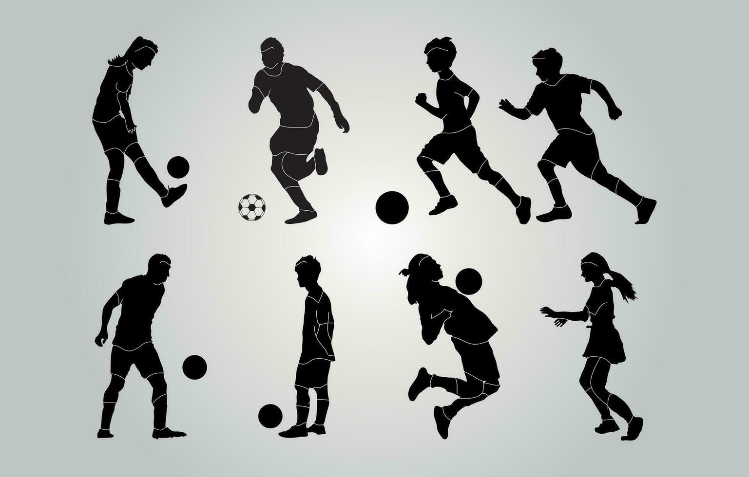 soccer players flat design silhouette vector illustration