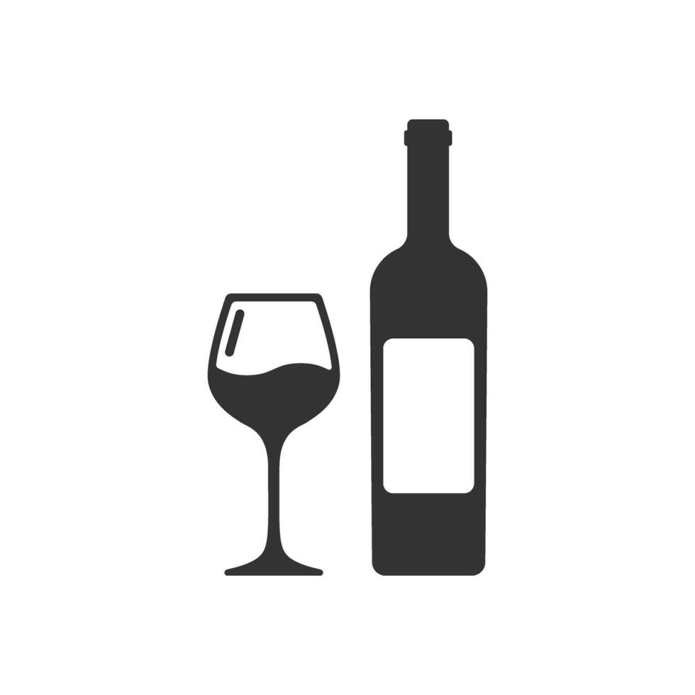 vino botella con vaso icono en plano estilo. alcohol bebida vector ilustración en aislado antecedentes. champán bebida firmar negocio concepto.