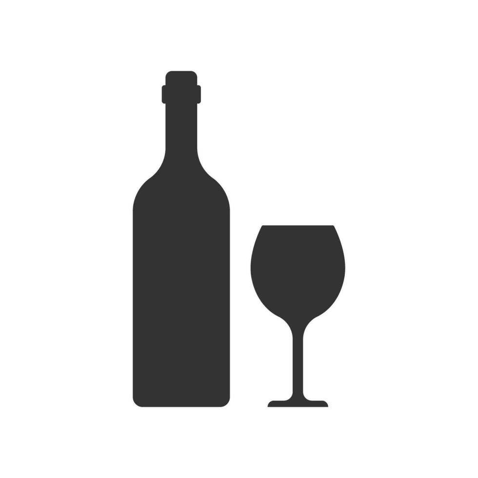 vino botella con vaso icono en plano estilo. alcohol bebida vector ilustración en aislado antecedentes. champán bebida firmar negocio concepto.