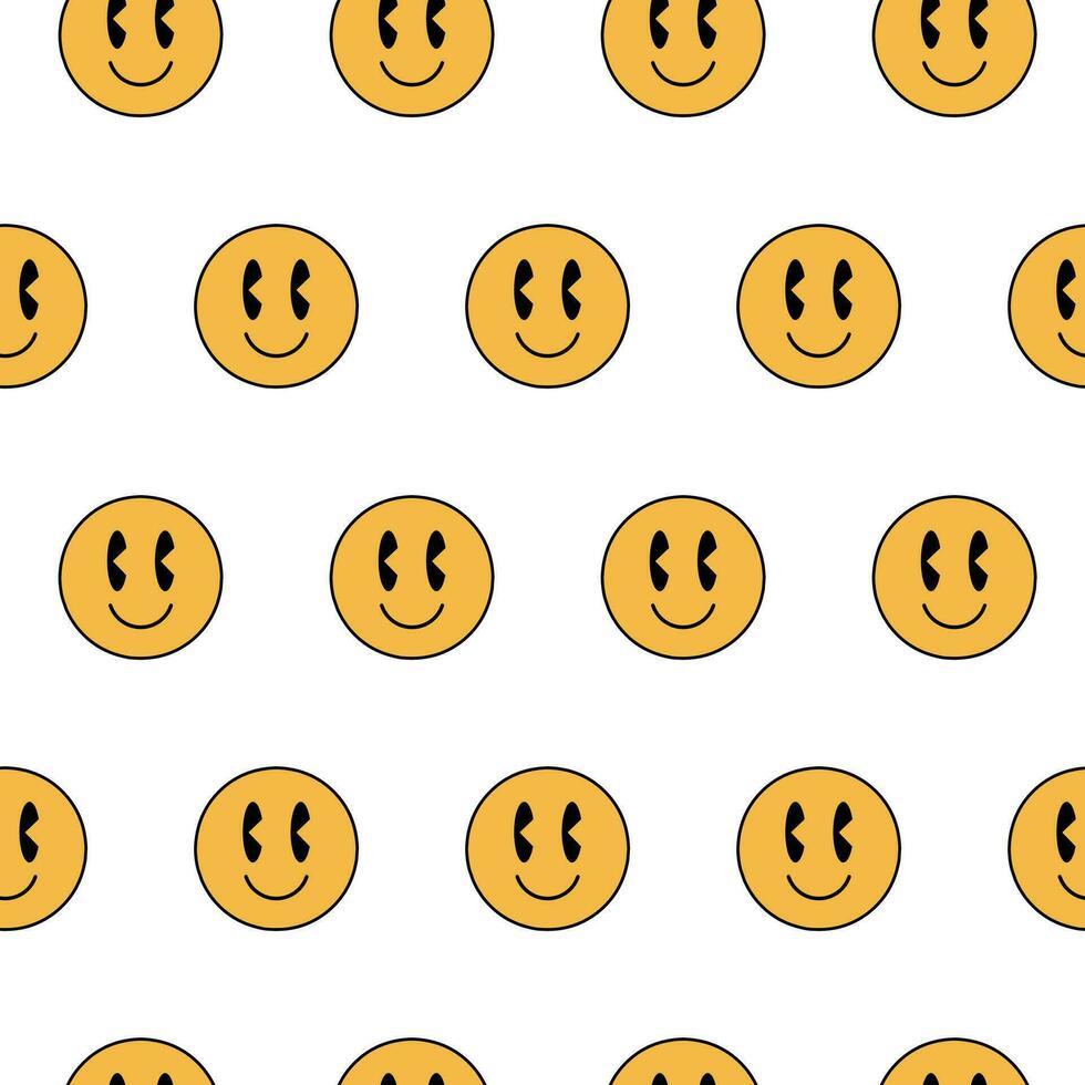 Retro hippie seamless pattern, emoticons, vector. vector