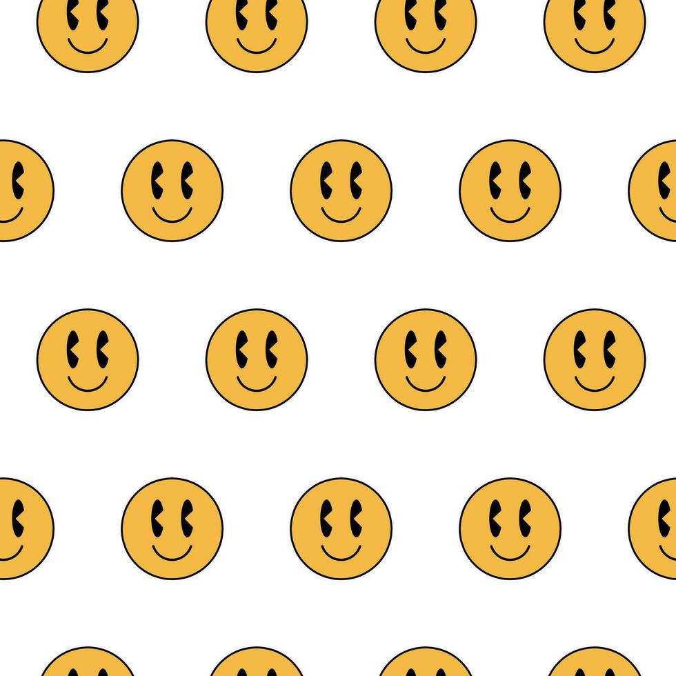 Retro hippie seamless pattern, emoticons, vector. vector