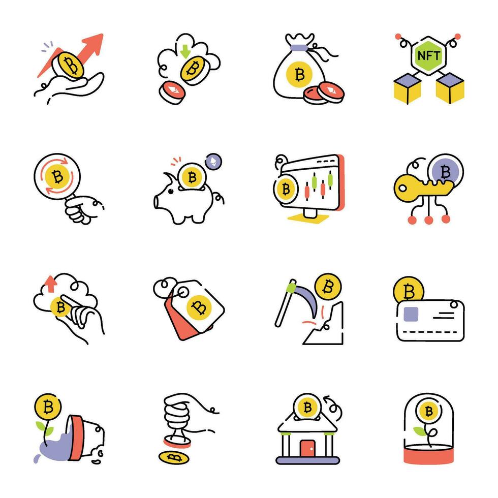 Set of Cryptocurrency Market Hand Drawn Icons vector