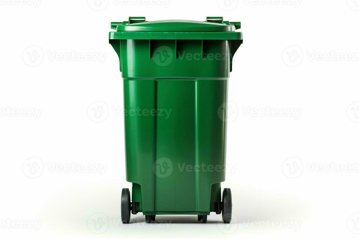 verde el plastico basura o reciclaje compartimiento en ruedas, un conveniente y Respetuoso del medio ambiente envase para residuos gestión, aislado en un blanco antecedentes. ai generativo foto