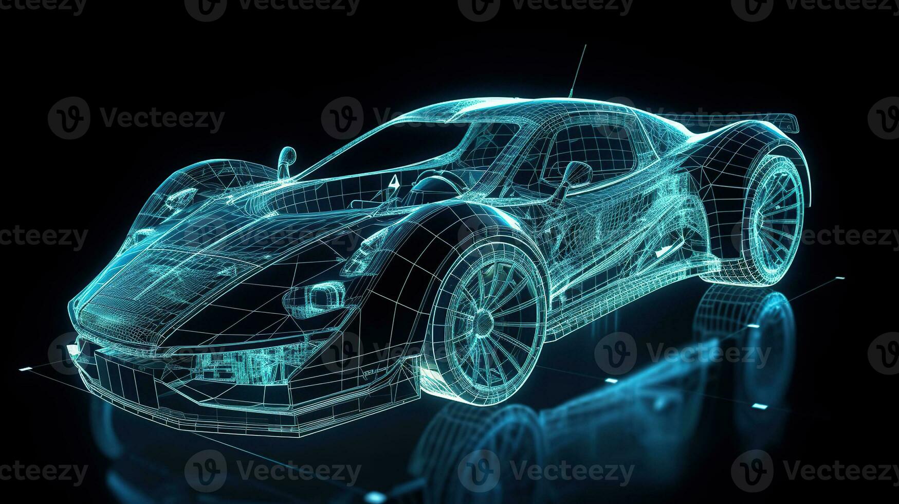 Hologram Sport car. Holographic projection of a Futuristic Sport Car, generative ai photo