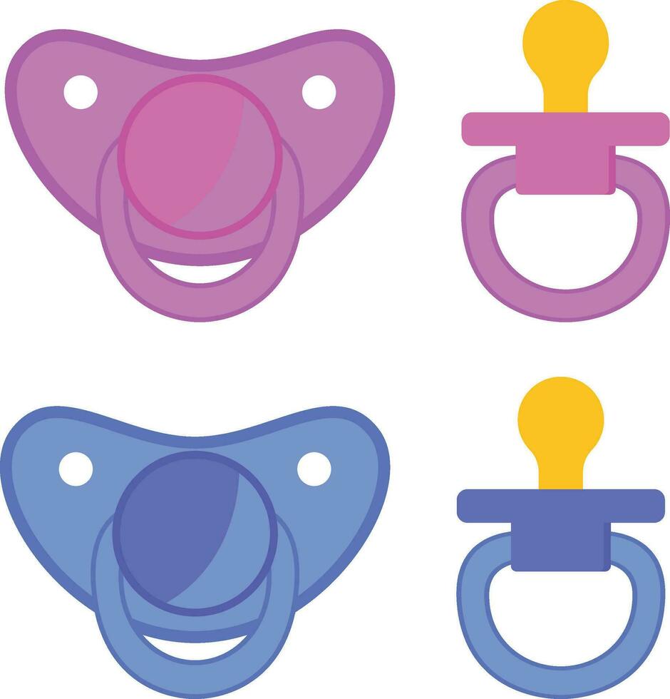 Pacifier soother, binky or wookie, dummy, piece, paci, bobo, nookie, teething ring, device, sugar tit, teether, comforter, soother, Dodie pink and blue stock vector image