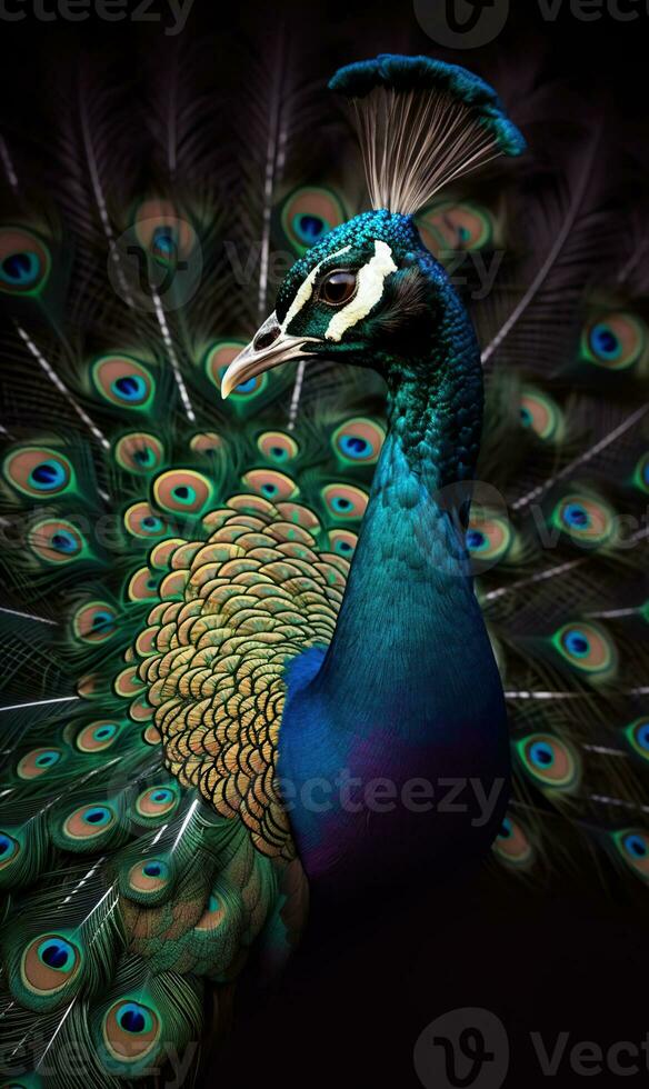 The Radiant Plumage of a Colorful Peacock, AI Generative photo