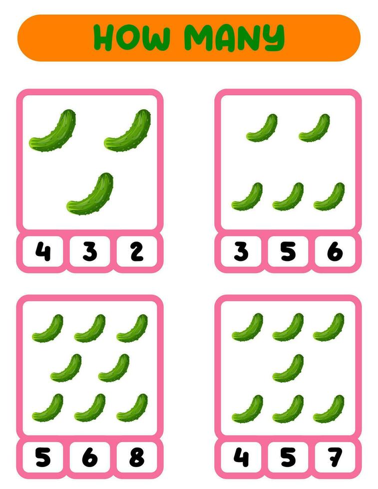 Count how many cucumbers. Educational game for preschoolers. vector